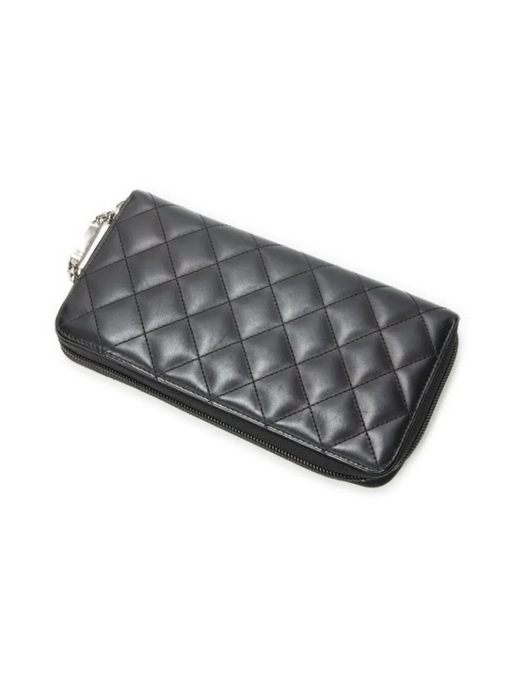 Chanel Cambon Ligne Zip Around Wallet Black Quilted Lambskin Leather